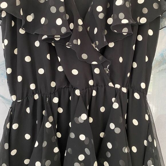Vintage Pat Richards Black And White Polka Dot Flouncy Dress, Size S - Picture 3 of 9